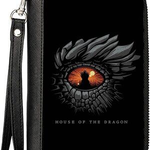 House of the Dragon Wallet Zip Around Black Gray Orange Vegan Leather